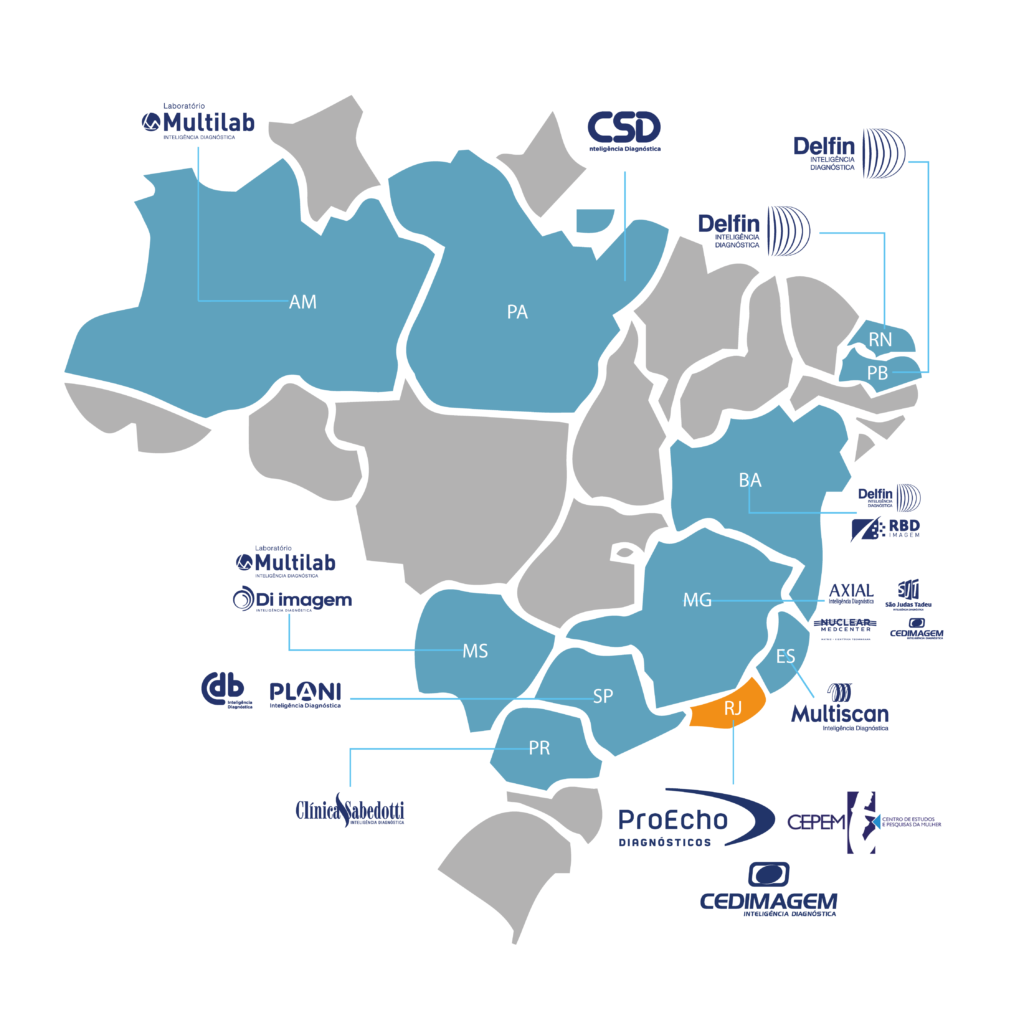 Mapa do Brasil com sinalização dos estados com marcas do Grupo Alliança